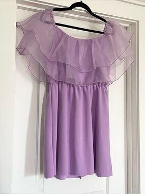 WoWo Purple Chiffon Ruffle Square Neck Off Shoulder Short Sundress Size M